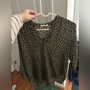 Green leopard print blouse
